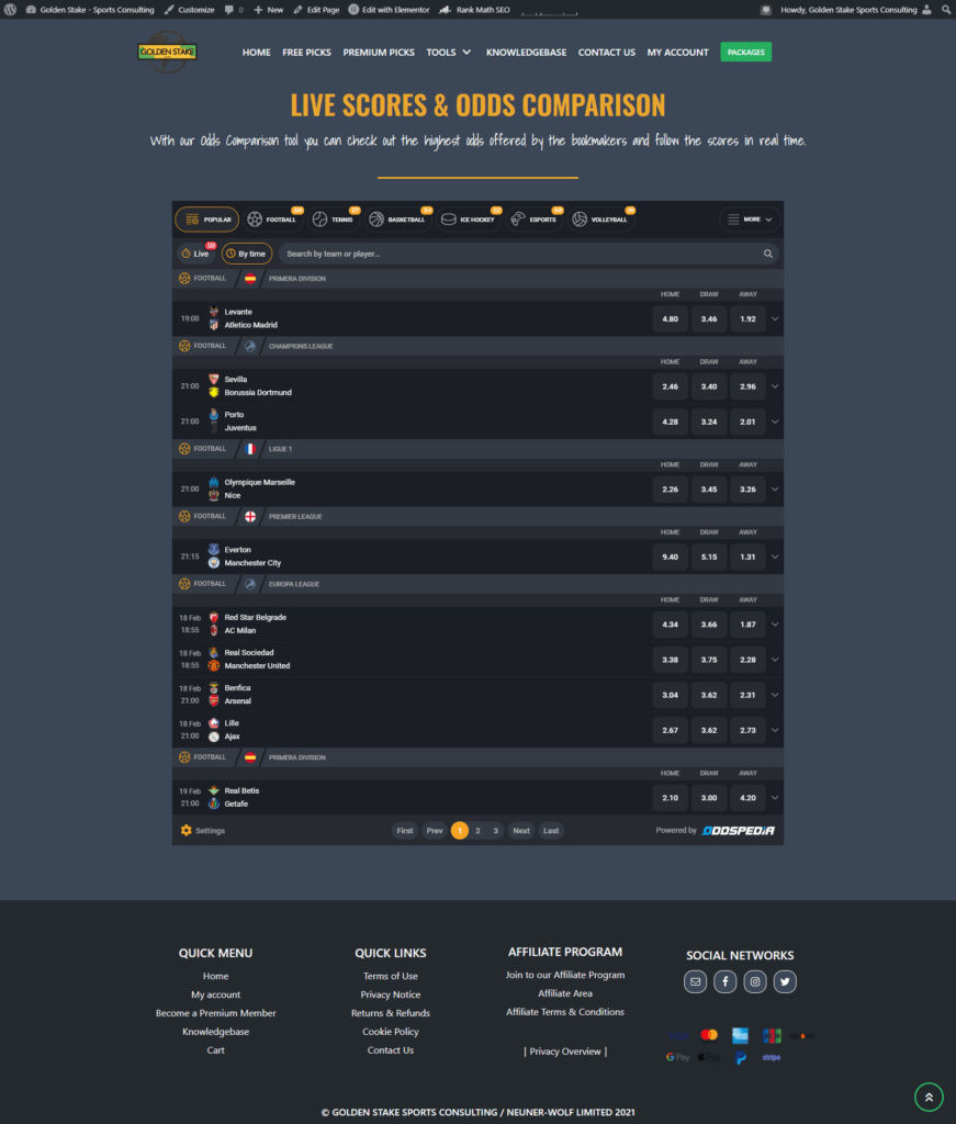 Odds Comparison tool