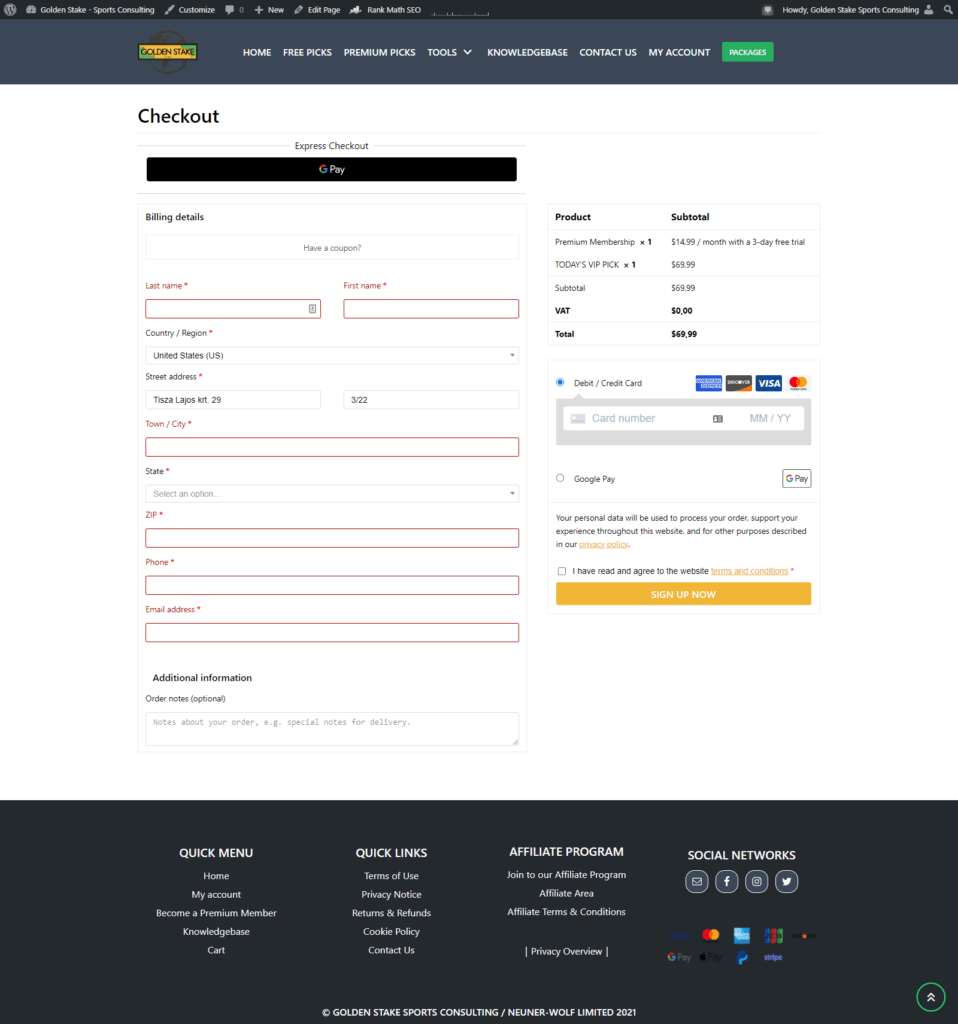 checkout page